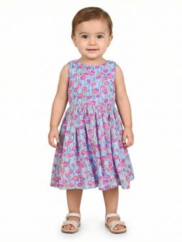 Creative Kids - Girls Blue Polyester Round Neck Dress