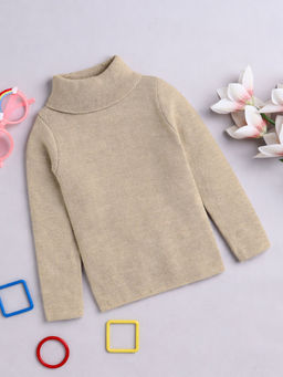 Yellow Apple - Unisex Beige Cotton Blend Turtle Neck Sweater