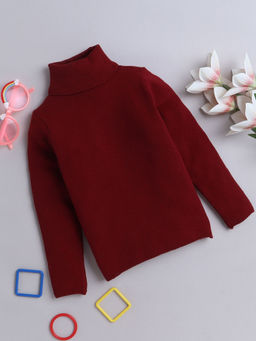 Yellow Apple - Unisex Maroon Cotton Blend Turtle Neck Sweater