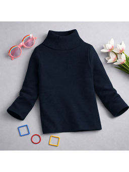 Yellow Apple - Unisex Navy Blue Cotton Blend Turtle Neck Sweater