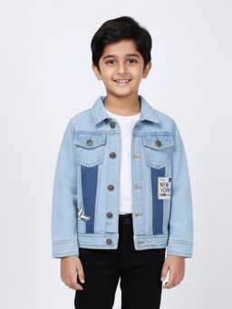 KiddoPanti - Boys Blue Denim Collar Neck Denim Jacket