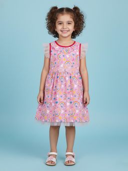 KiddoPanti - Girls Pink Cotton Round Neck Dress
