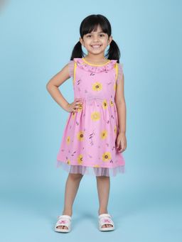 KiddoPanti - Girls Pink Cotton Round Neck Dress