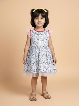 KiddoPanti - Girls Aqua Cotton Round Neck Dress