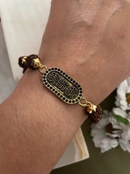 Digital Dress Room - Om Swastik Urja Symbol Rudraksha Bracelet