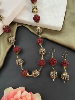 Digital Dress Room - Ganesha Beads Rudraksha Mala and Earrings (Set of 2)