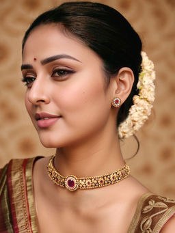 Kalakrith Milano - Women Anti-Tarnish Red Ruby Necklace (Set of 2)