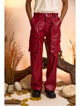 The Clothing Factory - Straight Fit Faux Leather Cherry Red Cargo Pant for Men