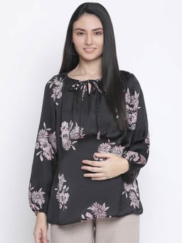 Oxolloxo - Thrilled Black Floral Print Maternity Top