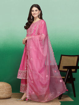 Rama's - Women Pink Color Embroidery Anarkali Kurta Sharara with Dupatta (Set of 3)