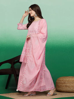 Rama's - Women Pink Color Embroidery A-Line Kurta Sharara with Dupatta (Set of 3)