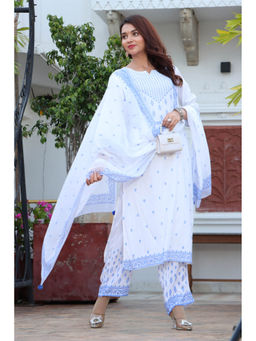 Rama's - Ethnic Motifs Printed Straight Kurta with Trouser Dupatta (Set of 3)