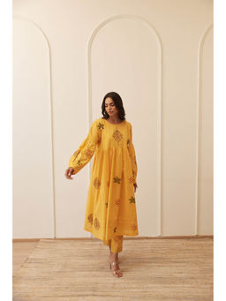 MAAND - Mustard Printed Pure Cotton Kurta with Pant