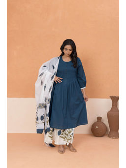 MAAND - Women Teal Pure Cotton A-Line Kurta with Sharara & Dupatta