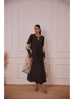 MAAND - Black Keyhole Neck Anarkali Kurta with Pant & Dupatta