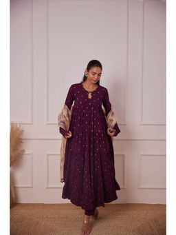MAAND - Purple Keyhole Neck Anarkali Kurta with Pant & Dupatta