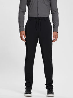 Guess - Black Polyamide Blend Solid Slim Fit Trouser