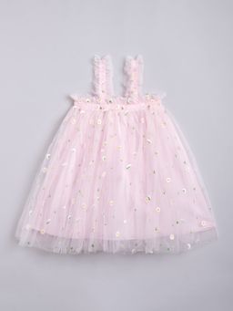 Hopscotch - Girls Pink Sleeveless Floral Print Casual Dress