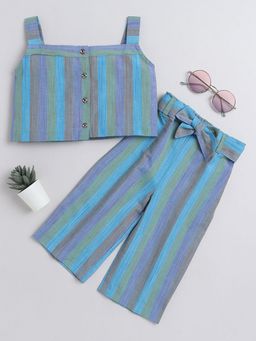Hopscotch - Girls Blue Stripe Print Top and Pant Set