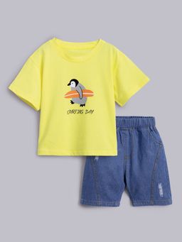 Hopscotch - Boys Yellow Graphic Print T-Shirt and Shorts Set