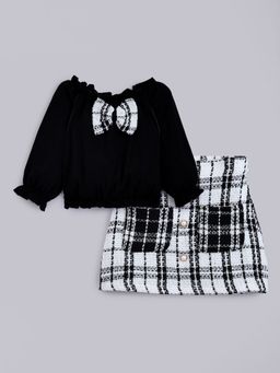 Hopscotch - Girls Black Graphic Print Top and Skirt Set