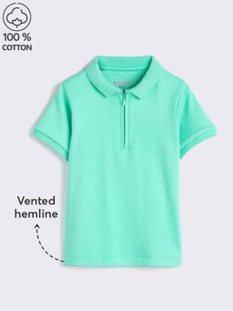 Hopscotch - Pure Cotton Zipper Polo T-Shirt