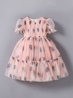 Hopscotch - Girls Pink Floral Print Puff-Sleeve Party Dress
