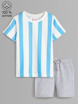 Hopscotch - 2-Piece Bio-Finished Cotton Striped T-Shirt And Shorts