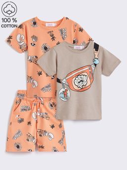 Hopscotch - 3-Piece Bio-Finished Cotton Printed T-Shirt And Shorts