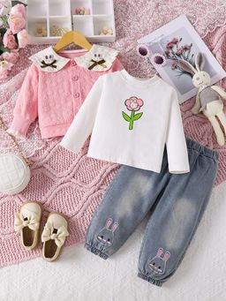 Hopscotch - 3-Piece Floral Print T-Shirt, Jacket And Jeans