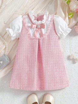 Hopscotch - Textured Puff Sleeve Casual Dress