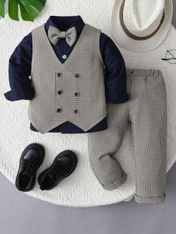 Hopscotch - 3-Piece Houndstooth Print Waistcoat, Pant, Shirt With Bow