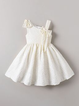 Hopscotch - Textured Party Dress With Bow Applique