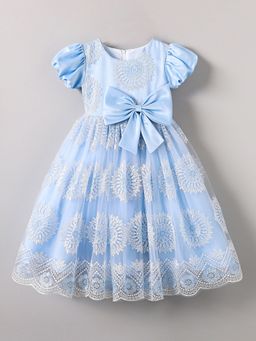 Hopscotch - Embroidered Puff Sleeve Party Dress