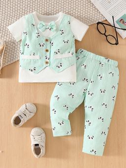 Hopscotch - 2-Piece Panda Print T-Shirt And Pants