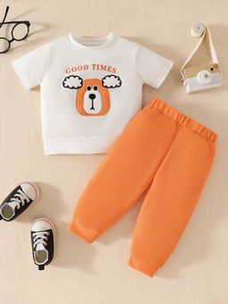 Hopscotch - 2-Piece Dog Embroidered T-Shirt And Jogger