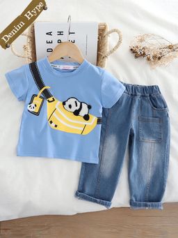 Hopscotch - 2-Piece Panda Applique T-Shirt And Jeans