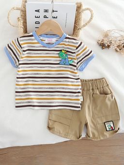 Hopscotch - 2-Piece Stripe Print T-Shirt And Shorts