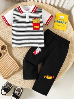 Hopscotch - 2-Piece Stripe Print Polo T-Shirt And Pants