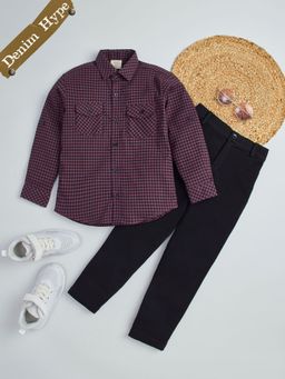 Hopscotch - 2-Piece Checkered Shirt And Denim Jeans