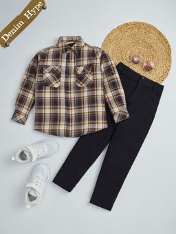 Hopscotch - 2-Piece Checkered Shirt And Denim Jeans