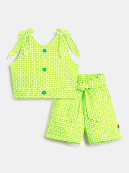 Hopscotch - 2-Piece Cotton Geometric Print Top And Shorts