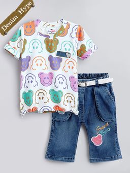 Hopscotch - 2-Piece Teddy Print Top And Jeans