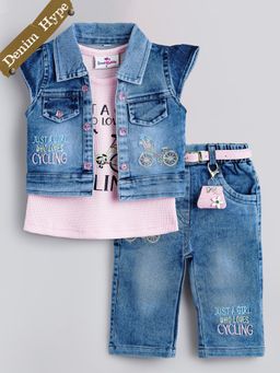 Hopscotch - 3-Piece Embroidered Top With Jacket And Jeans