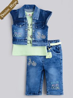 Hopscotch - 3-Piece Embroidered Vest And Jeans With Jacket