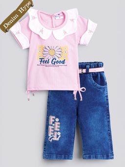 Hopscotch - 2-Piece Text Print Top And Jeans