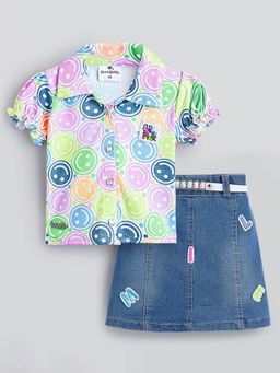 Hopscotch - 2-Piece Smiley Print Top And Skirt