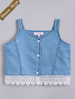 Hopscotch - Lace Embellished Denim Blouse