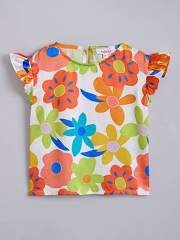 Hopscotch - Floral Print Frill Sleeves T-Shirt