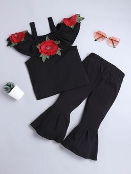 Hopscotch - Girls Black Floral Top and Pant Set